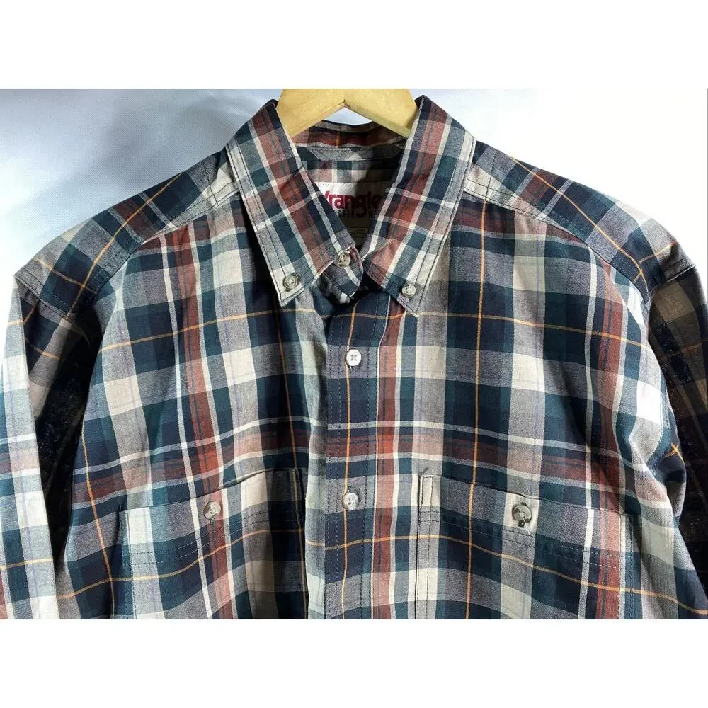Wrangler Green Tan Plaid Long Sleeve Button Down Shirt Men's Large 42-44